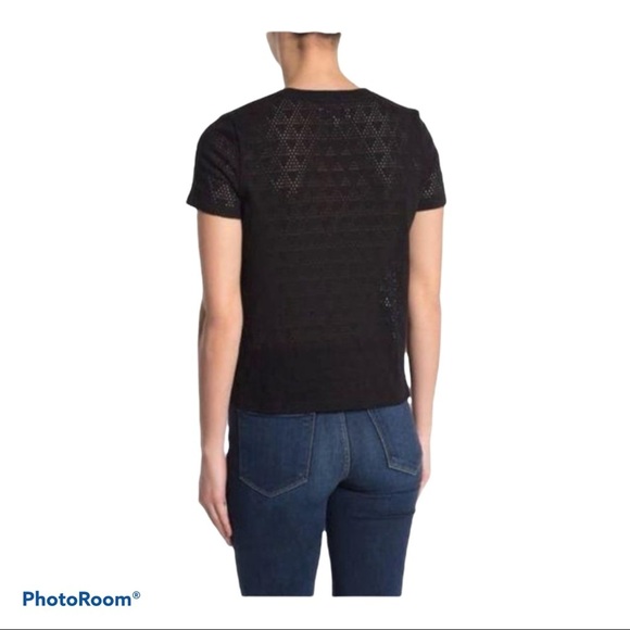 Madewell Black Modern Tie-Front Tee in Geo-Eyelet size Medium - Picture 2 of 11